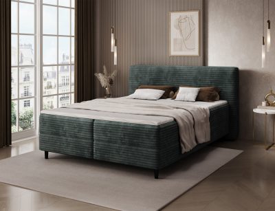 Pat continental tapitat cu lada depozitare, 160x200 cm, ELTAP, Cortiko, lemn/poliester, verde