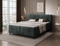 Pat continental tapitat cu lada depozitare, 160x200 cm, ELTAP, Cortiko, lemn/poliester, verde