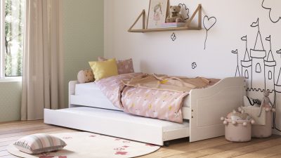 Pat multifunctional pentru o persoana cu spatiu de depozitare/pat suplimentar, 90x200 cm, Leonie 23, Inter Link, lemn, alb