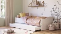 Pat multifunctional pentru o persoana cu spatiu de depozitare/pat suplimentar, 90x200 cm, Leonie 23, Inter Link, lemn, alb