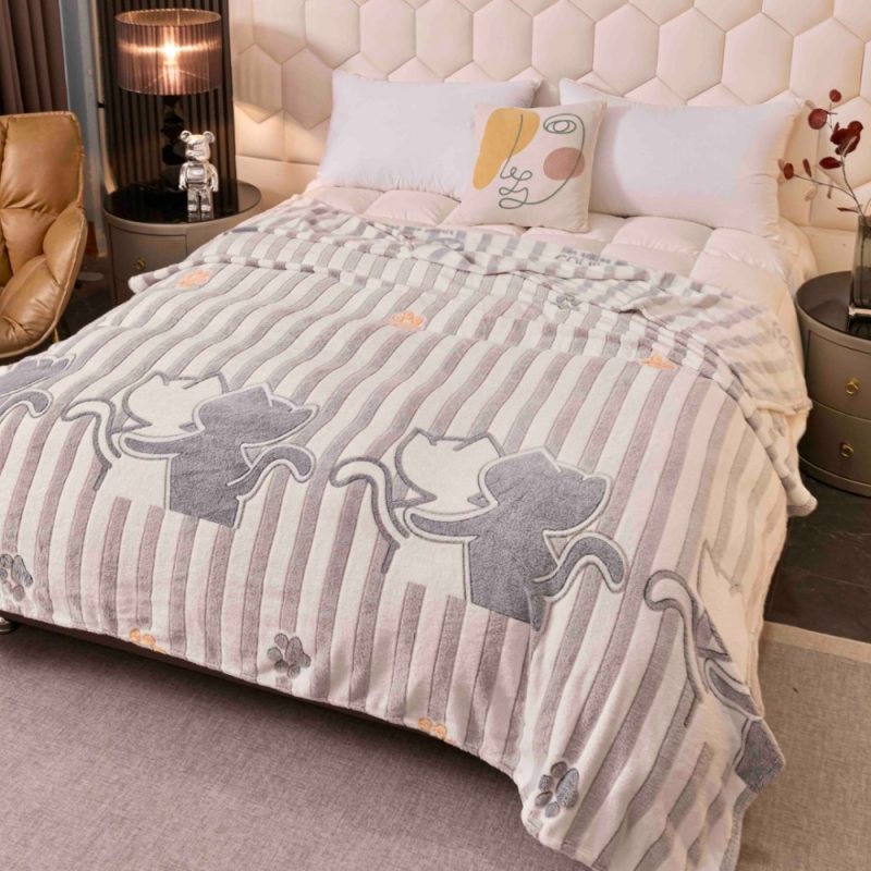 Patura Pufoasa CoCoLiNo, Jojo Home, 200x230cm, Alb, Gri, Pisicute