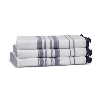 Prosop de baie, L'essentiel Maison, One Side Striped, Bumbac, Alb/Albastru inchis