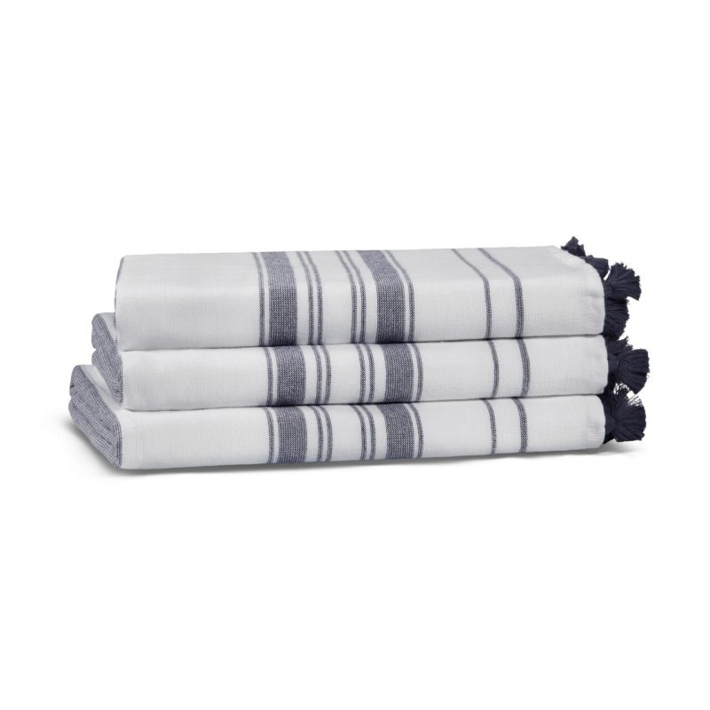 Prosop de baie, L'essentiel Maison, One Side Striped, Bumbac, Alb/Albastru inchis