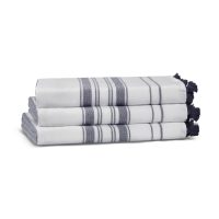 Prosop de baie, L'essentiel Maison, One Side Striped, Bumbac, Alb/Albastru inchis