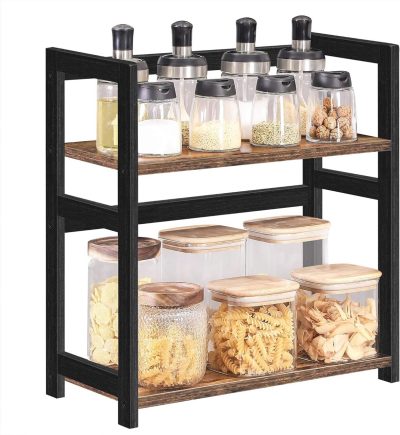 Raft organizator pentru masa Songmics, 42x18x43 cm, bambus/MDF, maro/negru