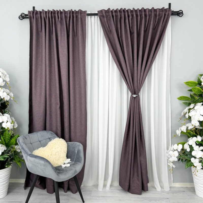 Set 2 bucati Draperie HoReCa TEXTURATA tip IN, Purpuriu, 200cm latime x 232cm inaltime, cu rejansa pentru bara