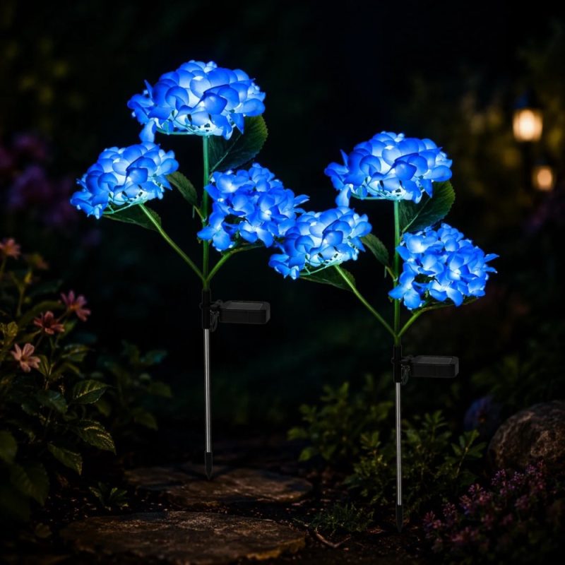Set 2 Lampi Solare Decorative Tip Hortensie Albastra – Iluminare LED, Design Realist si Functionare Automata