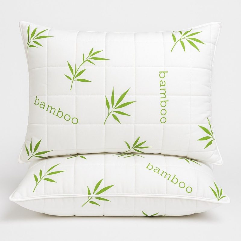 Set 2 perne BAMBOO matlasate, 50x70 cm Alb-Verde, Fabricata in Romania