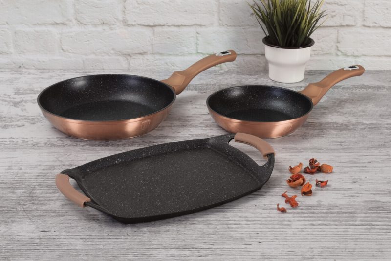 Set 2 tigai si tava Berlinger Haus, Rose Gold, 22 cm / 26 cm / 36x23 cm, aluminiu forjat, roz