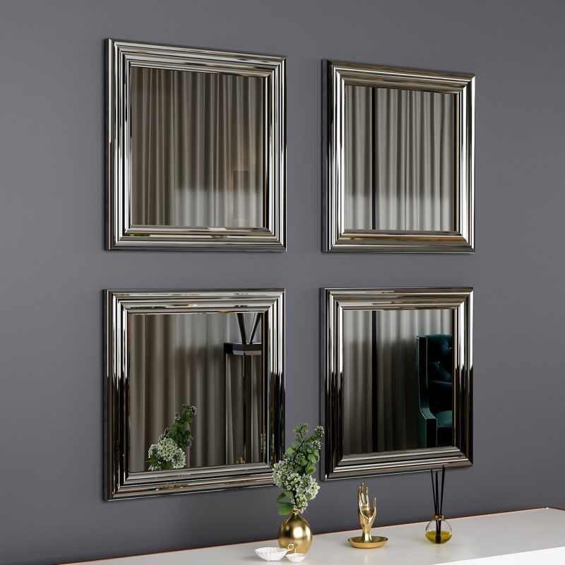 Set 4 oglinzi decorative, Hanah Home, Loza, Argintiu