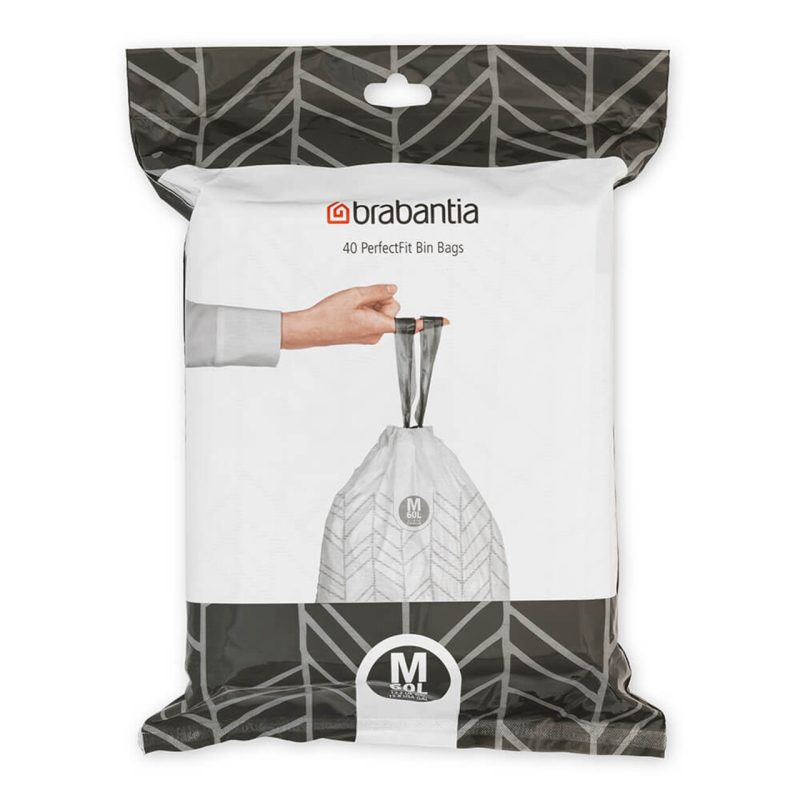 Set 40 saci de gunoi, Brabantia, PerfectFit, marimea M, 60 L, nailon, alb