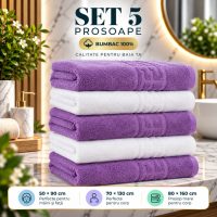 Set 5 Prosoape Baie, Bumbac 100% - Mov Alb