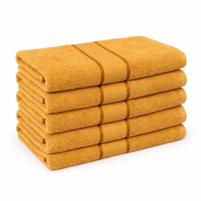 Set 5 prosoape mari 70x130cm, din 100% bumbac pakistanez,  400g, Line, Mustar