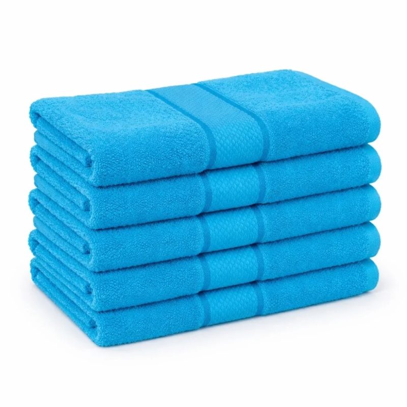 Set 5 prosoape medii 50x90cm, din 100% bumbac pakistanez,  400g, Line, Bleu