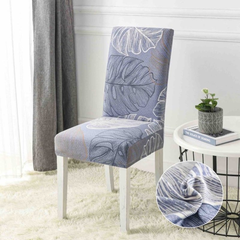 Set 6 huse universale pentru scaun, ELASTICE, Jojo Home, Bleu, frunze