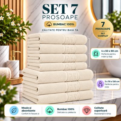 Set 7 Prosoape, Bumbac 100%, 550g m²