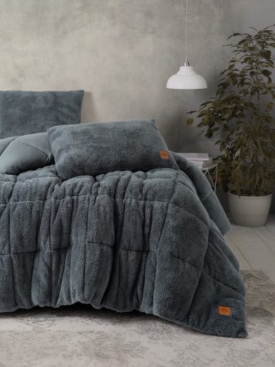 Set cuvertura dubla si perne, L'essentiel Maison, Pelus, Gri