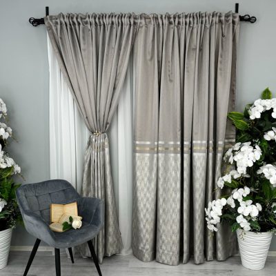 Set de 2 bucati Draperie Lines, tip panou 3 metri latime x 232cm inaltime x rejansa pt bara, Gri