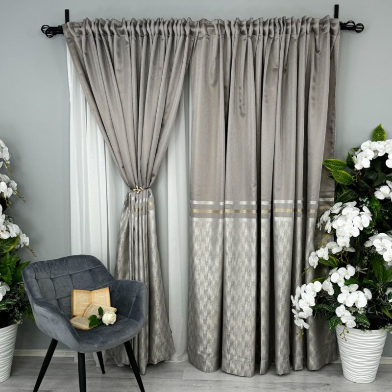 Set de 2 bucati Draperie Lines, tip panou 3 metri latime x 232cm inaltime x rejansa pt bara, Gri