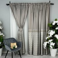 Set de 2 bucati Draperie Lines, tip panou 3 metri latime x 232cm inaltime x rejansa pt bara, Gri