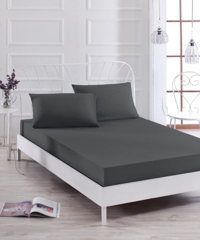 Set de pat pentru o persoana (cearceaf cu elastic si perna) 2 piese, L'essentiel Maison, Düzboya, Amestec bumbac, Gri
