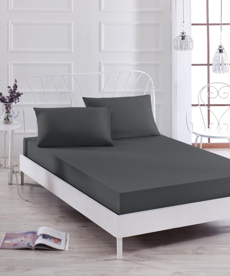 Set de pat pentru o persoana (cearceaf cu elastic si perna) 2 piese, L'essentiel Maison, Düzboya, Amestec bumbac, Gri