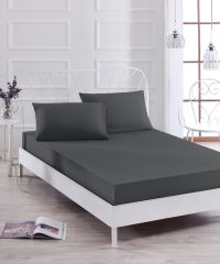 Set de pat pentru o persoana (cearceaf cu elastic si perna) 2 piese, L'essentiel Maison, Düzboya, Amestec bumbac, Gri