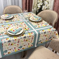 Set Fata de Masa din Bumbac Imprimat cu 6 Servetele – Eleganta si Calitate pentru Mese Perfecte, Crem, Kitchen