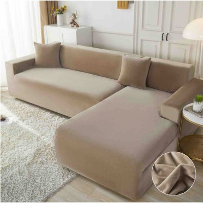 Set husa pentru coltar M + L, Catifea, Jojo Home, Bej