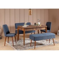 Set masa extensibila si scaune (5 piese), Hanah Home, Vina 1048, Nuc / Albastru închis
