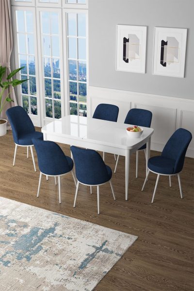 Set masa extensibila si scaune (7 piese), Hanah Home, Zen, Alb / Bleumarin