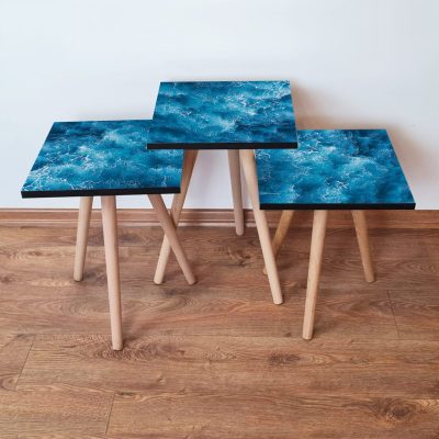 Set masute 3 piese, Hanah Home, 3Shp357, Albastru/Alb