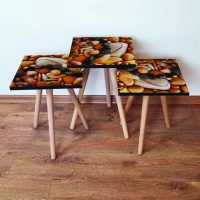 Set masute 3 piese, Hanah Home, 3Shp64, Portocaliu / Crem / Negru
