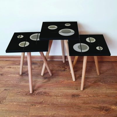 Set masute 3 piese, Hanah Home, 3Shp65, Negru / Gri / Bej