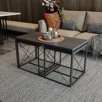 Set masute de cafea, Hanah Home, Defne, Antracit / Negru