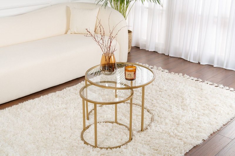 Set masute de cafea, Hanah Home, Gold-Transparent-60-42, Auriu
