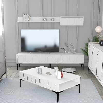 Set mobilier living, Hanah Home, Lyon 3, Alb/Negru
