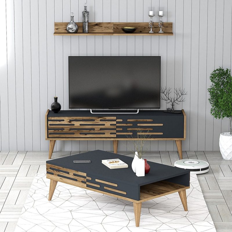 Set mobilier living, Hanah Home, Valensiya 140, Nuc / Antracit
