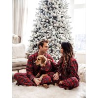 Set pijamale pentru cuplu din Satin Craciun cu vipusca rosie