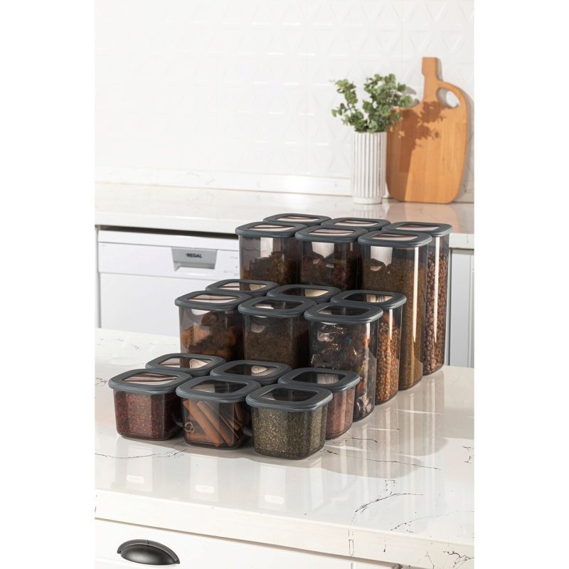 Set recipiente depozitare, Hermia, 964FRM5386, Dimensiune: 10 x 10 x 16,5 cm/ 1200 ml (6 bucăți), Antracit