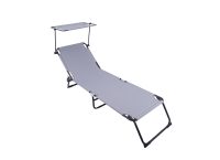 Sezlong cu parasolar Heinner, 186x55x24 cm, otel/textil, gri