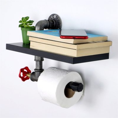 Suport pentru hartie igienica, Hanah Home, Boruraf241, 30x14x22 cm, Negru/Argintiu