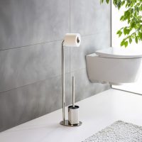Suport pentru hartie igienica si perie toaleta Levante, Wenko, 23x17x63 cm, inox, argintiu lucios