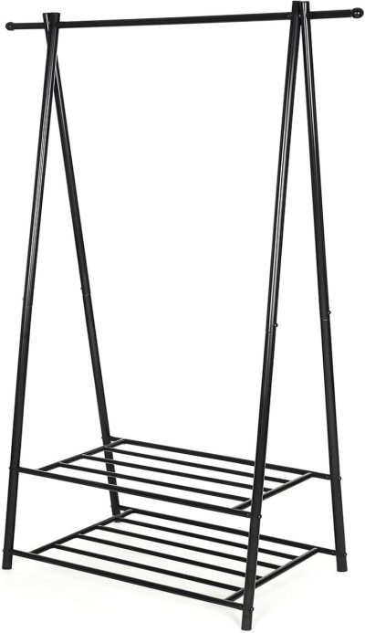 Suport pentru umerase cu 2 niveluri, Songmics, 87.5x41x155 cm, max 70 kg, fier, negru