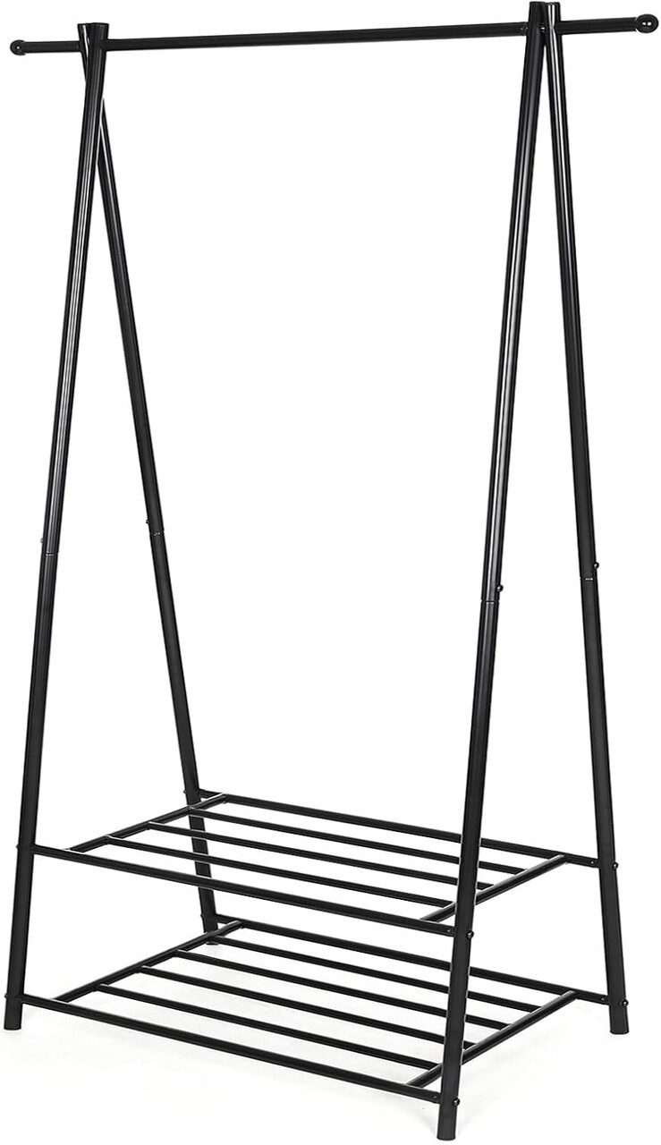 Suport pentru umerase cu 2 niveluri, Songmics, 87.5x41x155 cm, max 70 kg, fier, negru