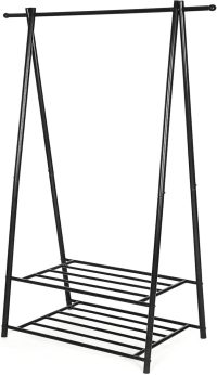 Suport pentru umerase cu 2 niveluri, Songmics, 87.5x41x155 cm, max 70 kg, fier, negru