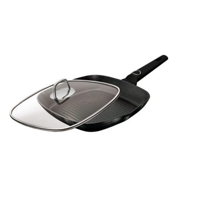 Tigaie grill cu capac Berlinger Haus, Black Vantage, 28 cm, 2.1 L, aluminiu forjat, negru lucios